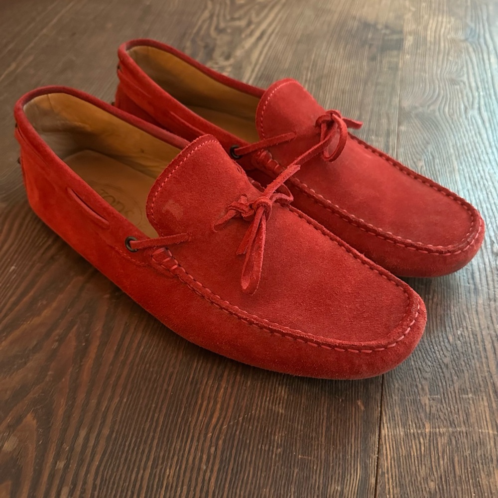 Tod's Gommino Red Suede Men's Loafers